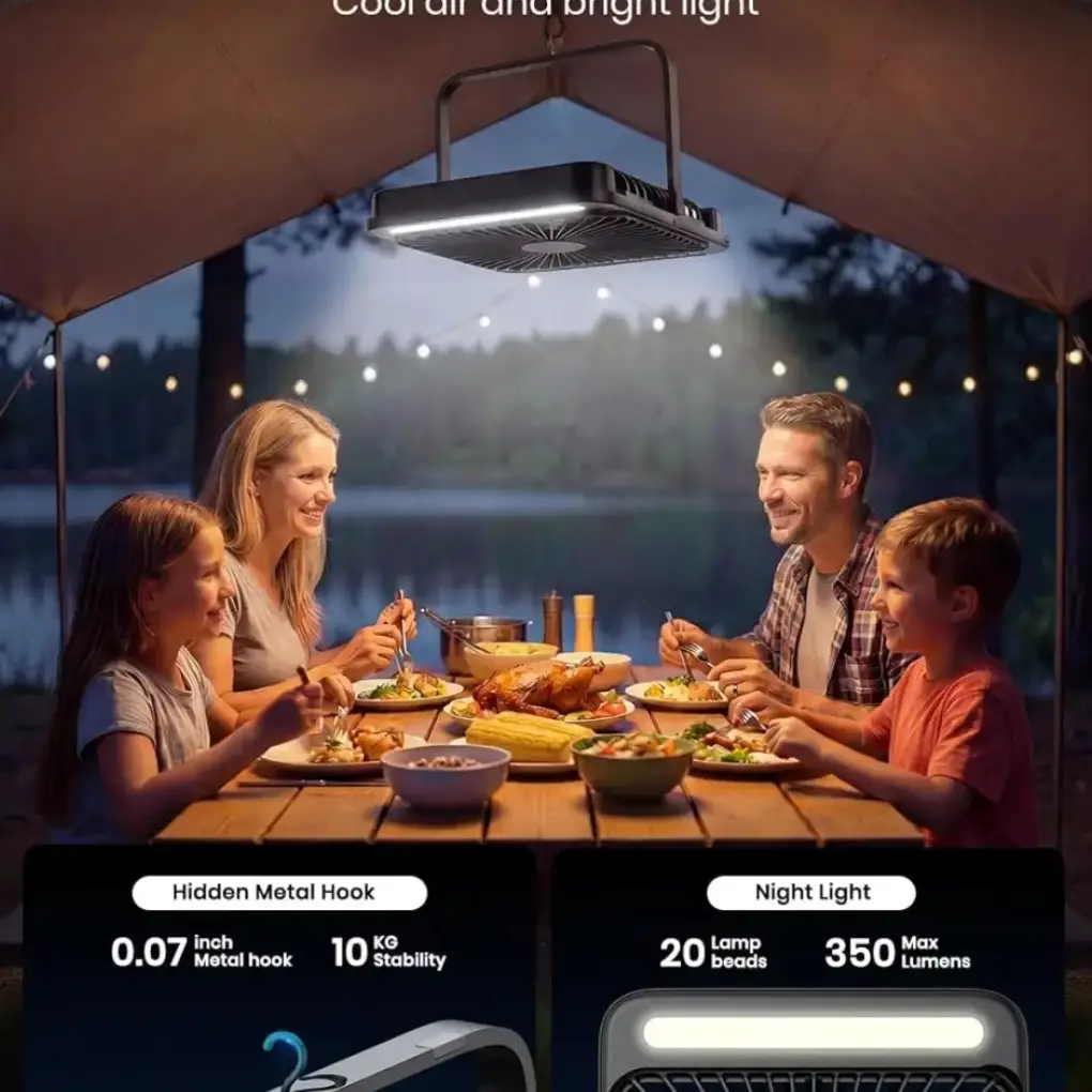 VENTILADOR PORTÁTIL RECARGABLE WARMCO D4 – 20.000 mAh CON LUZ LED — imagen 3