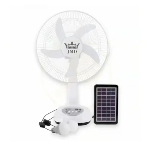 VENTILADOR RECARGABLE JMD JD-SF-12 – 12" | SOLAR Y CORRIENTE DIRECTA CON 2 FOCOS LED — imagen 1