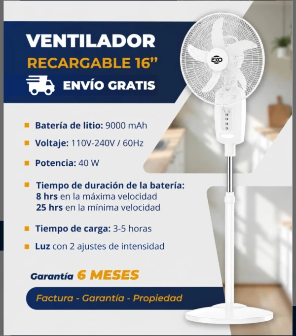 VENTILADOR DE PEDESTAL RECARGABLE EKO EKO2916H – 16" | 9.000 mAh's foto | Nexo Biznes |  BizneCubano