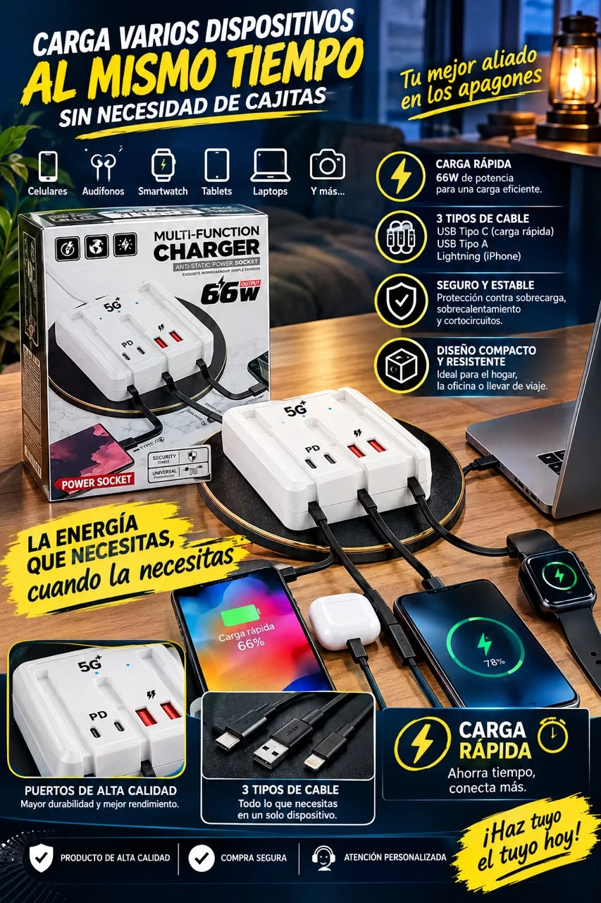 CARGADOR MULTIFUNCIÓN 66W's foto | Nexo Biznes |  BizneCubano
