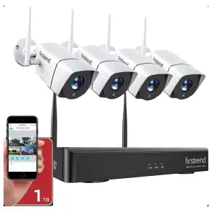 FIRSTRend SISTEMA DE SEGURIDAD 1080P – 4 CÁMARAS INALÁMBRICAS 2MP | NVR + HDD 1TB | IP66 miniatura 1