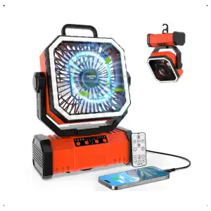 VENTILADOR DE CAMPING RECARGABLE SUPER RGB G70 PRO – 20.000 mAh CON LUZ LED Y CONTROL REMOTO miniatura 1