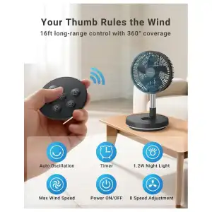 VENTILADOR PORTÁTIL PRIMEVOLVE PF22 – 10 PULGADAS | 10.000 mAh CON CONTROL REMOTO miniatura 2
