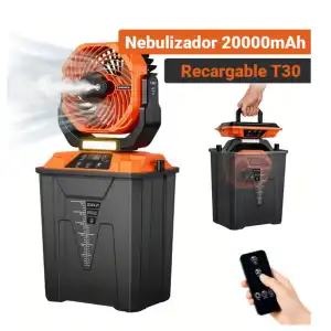 VENTILADOR RECARGABLE OEM T30 CON NEBULIZADOR 3D – 20.000 mAh | LUZ LED Y CONTROL REMOTO miniatura 1