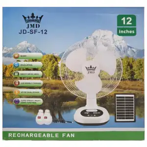 VENTILADOR RECARGABLE JMD JD-SF-12 – 12" | SOLAR Y CORRIENTE DIRECTA CON 2 FOCOS LED miniatura 2